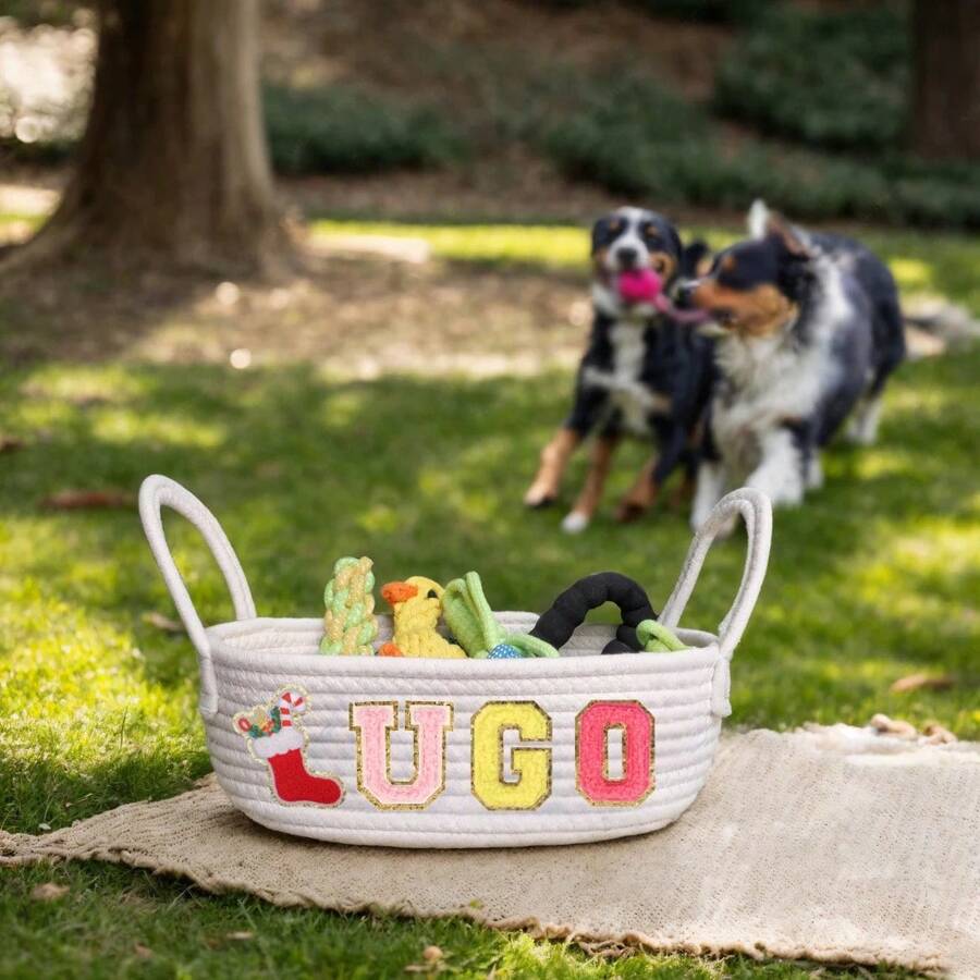 Personalized Dog Treat Basket With Customized Dog Name, Pet Christmas