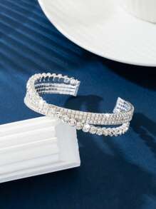 1 chiếc vòng tay rỗng đính pha lê thanh lịch hình chữ thập bằng thủy tinh, thích hợp cho phụ nữ dự tiệc, làm quà tặng và đeo hàng ngày - Bạc - Xem 8