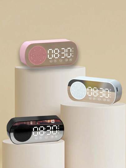 镜面多功能桌面数字闹钟蓝牙音箱带低音炮，迷你 AI 智能闹钟音箱（购买前请检查产品尺寸）礼物生日毕业房间装饰数字时钟卧室装饰宿舍装饰返校学校装饰学校惊喜