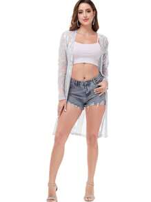 Women's Sparkly Sequin Cardigan Long Sleeve Open Front Glitter Kimono - 銀色 - 查看 5