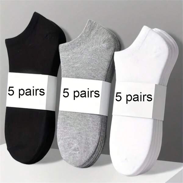 5 Pairs Of Solid Color Thin Socks, Moisture Wicking, Comfortable Low Cut Socks, Suitable For Both Men And Women, Suitable For Teenagers To Wear Outdoors