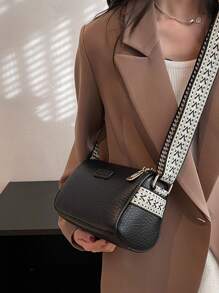 Litchi Texture Solid Color Crossbody Bag, Suitable For Daily Commuting And Travel - Black - View 8