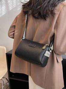 Litchi Texture Solid Color Crossbody Bag, Suitable For Daily Commuting And Travel - Black - View 5