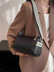 Litchi Texture Solid Color Crossbody Bag, Suitable For Daily Commuting And Travel - Black - View 4