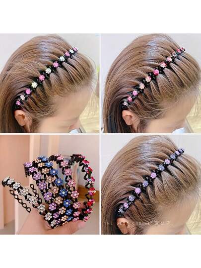 4 Stücke exquisiter funkelnder Strass-Blumen-verzierter rutschfester Haarreif Haarband für Mädchen und Frauen - elegantes Haarzubehör mit dekorativem Blumendesign - perfekt für den täglichen Gebrauch, Partys und besondere Anlässe
