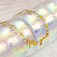 1 pièce Bracelet en acier inoxydable plaqué or 18 carats avec petite chaîne de marguerites personnalisée avec un nom, mode et polyvalent pour un usage quotidien pour femme