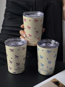 1 件 350ml/11.8oz 或 280ml/9.47oz 蝴蝶结和心形不锈钢真空双层隔热咖啡/旅行杯，学校用品，节日礼物，返校