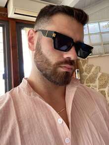 1 Pair Men's Black Plastic Frame & Metal Nail Square Fashion Glasses, Elegant Retro Minimalist Style For Street, Casual, Outdoor, Driving Use - 淺灰色 - 查看 4