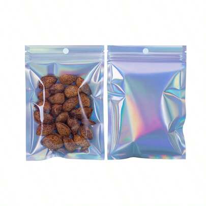 100pcs Laser Rainbow Gift Bags With Various Sizes, Holographic Front-Window Reusable Zipper Bags Suitable For Small Business, Sample Jewelry New Year Festival Gift Candy Bags