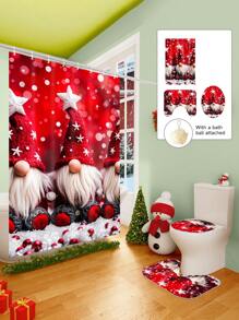 1/2/3/4 Pieces Three Christmas Gnomes Pattern Digital Printed Waterproof Shower Curtain, Bathroom Set, Bathroom Non-Slip Mat, Toilet U-Mat, Toilet Cover, Comes With 12 Hooks And 1 Shower Globe, Perfect Christmas Gift For Yourself And Your Family, Multiple Sizes Available! Home Bathroom Decor Fall Decor Bathroom Accessories Back To School