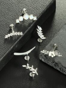 1-6pcs 16G Cartilage Earring Set Stainless Steel Flower Opal CZ Stud Earrings Flat Back Cartilage Conch Helix Piercing Jewelry For Women Valentines,Mom,Mother,Mother's Day,Gift