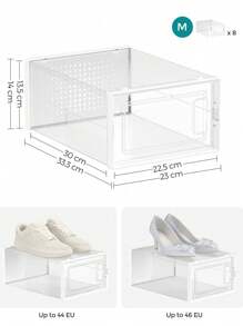 SONGMICS Cajas de Zapatos Plástico, Juego de 18 Organizadores de Almacenamiento, Caja Zapatero Plástico Plegable y Apilable para Zapatillas hasta talla 44, Transparente y Blanco - Blanco - Ver 6