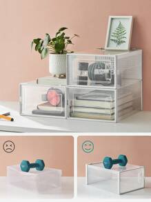 SONGMICS Cajas de Zapatos Plástico, Juego de 18 Organizadores de Almacenamiento, Caja Zapatero Plástico Plegable y Apilable para Zapatillas hasta talla 44, Transparente y Blanco - Blanco - Ver 5