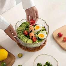 3pcs/Set Golden-Edged Glass Salad Bowl, Glass Bowl Set, Suitable For Home Kitchen Restaurant, Kitchenware, Tableware Accessories School Supplies,Christmas Gift