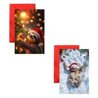 1 张/2 张迷人有趣的树懒主题圣诞/生日贺卡，带信封，是送给动物爱好者的完美礼物，适合所有人