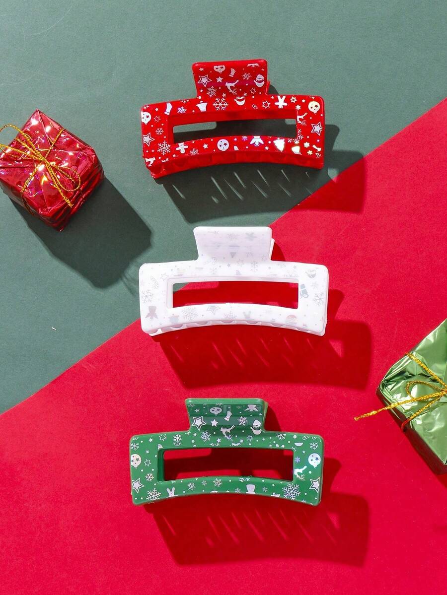 3 件圣诞雪花装饰塑料爪夹 - 彩色 - 查看 1