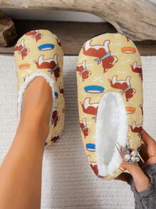 女士室内拖鞋，软底静音浴室拖鞋，图案方向随机发送 - 鵝黃色 - 查看 2