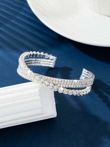 1 chiếc vòng tay rỗng đính pha lê thanh lịch hình chữ thập bằng thủy tinh, thích hợp cho phụ nữ dự tiệc, làm quà tặng và đeo hàng ngày - Bạc - Xem 7