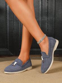 Mocassini da donna con punta tonda e suola piatta, nuovi arrivi primavera/estate 2025, colore bordeaux, stile casual slip-on con suola morbida, stile oxford per il lavoro, taglie grandi 41-43 - blu polveroso - Visualizzare 5