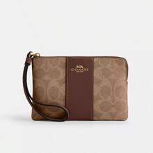 Coach Corner Zip Wristlet Wallet For Women Small Clutch Purses Wrist Wallet Bag In Signature Canvas With Stripe,CW854 IMXHE