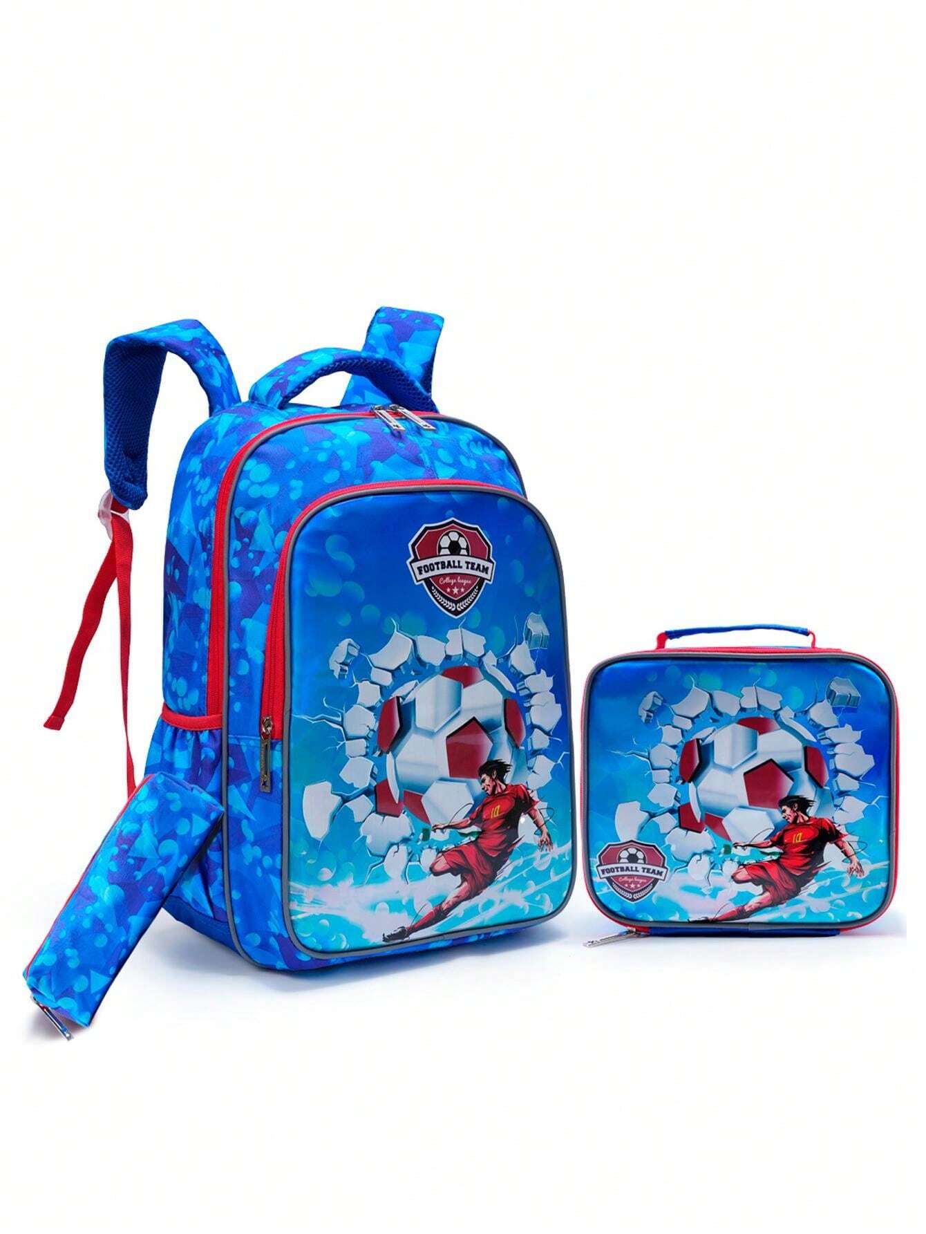 BLING BABIES 3PCS Set Backpack For Boys Cyan Cartoon Soccer Design Book