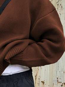 ANDREILEE Men's Casual Pullover Sweater, Streetwear Style, Solid Color, Long Sleeve, Round Neck, Loose Fit, Short Length, Lightweight, Polyester, Suitable For Spring, Autumn And Winter - Coffee Brown - View 4