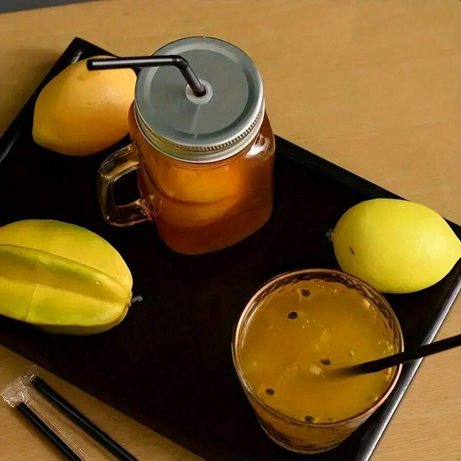 100pcs Disposable Black Curved Tip Drinking Straws, Made Of Sturdy