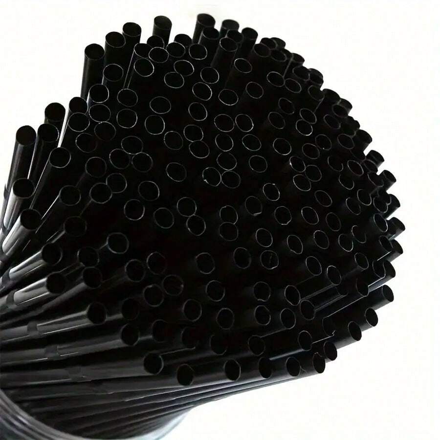 100pcs Disposable Black Curved Tip Drinking Straws, Made Of Sturdy