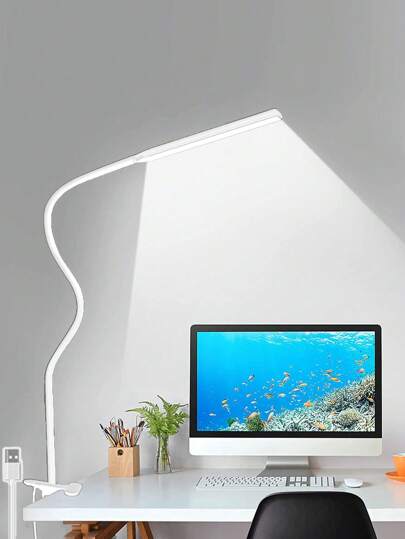 1pc LED Swing Arm Table Lamp With Clamp, Flexible Gooseneck Task Lamp, Eye-Caring Architect Desk Light, USB Power Cord With Switch, Function Desk Lamps For Home Office(Black/White)