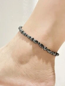 1PC Chuỗi chân đàn hồi đính hạt thủ công Trang sức trang trí chân Chuỗi chân hạt nam châm màu đen cho nam - Vòng chân - Xem 7
