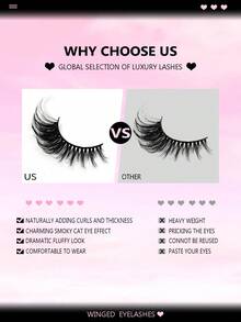 Asiteo 7 Pairs Faux Mink Eyelashes, Create Charming Cat Eye Makeup, Fluffy Synthetic Mink Lashes, Fine Fiber Material, Natural & Lengthening, Achieve Fluttering Lashes - 眼尾拉長款 - 查看 4