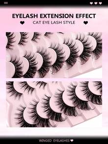 Asiteo 7 Pairs Faux Mink Eyelashes, Create Charming Cat Eye Makeup, Fluffy Synthetic Mink Lashes, Fine Fiber Material, Natural & Lengthening, Achieve Fluttering Lashes - 眼尾拉長款 - 查看 2