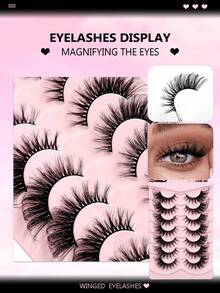 Asiteo 7 Pairs Faux Mink Eyelashes, Create Charming Cat Eye Makeup, Fluffy Synthetic Mink Lashes, Fine Fiber Material, Natural & Lengthening, Achieve Fluttering Lashes - 眼尾拉長款 - 查看 6