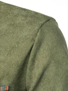 Men's Corduroy Color Block Plaid Long Sleeve Casual Business Shirt