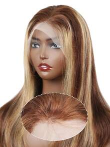 Tóc giả ren phía trước màu vàng mật ong bằng tóc thật 13x4 Tóc giả ren phía trước thẳng Tóc giả ren phía trước nhuộm ombre highlight Tóc giả ren phía trước bằng tóc thật Tóc giả không keo phía trước toàn bộ Tóc giả tóc thật đã nhổ sẵn P427 Màu 26 inch - S4/27 - Xem 5