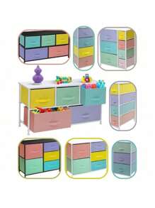 Furniture Dresser W/ Drawers - Assorted Storage Organizer Chests - Pastel Medley
