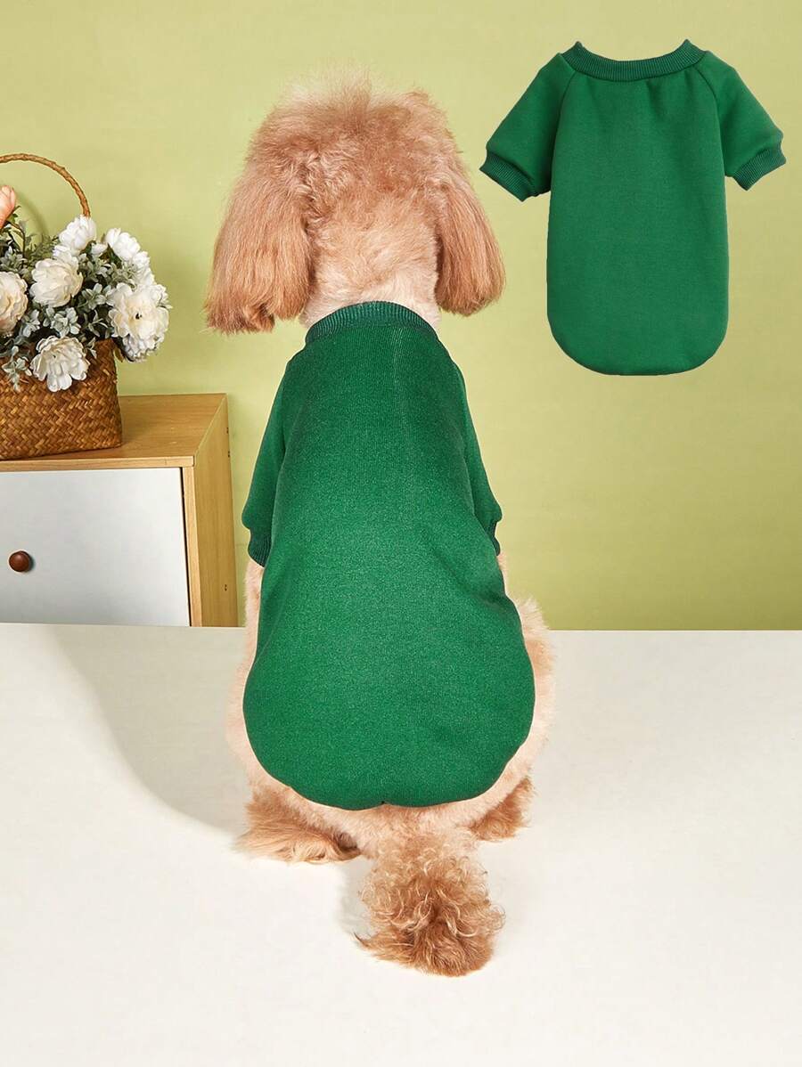 1 件宠物服装经典纯色保暖运动衫，适合吉娃娃、雪纳瑞、贵宾犬，秋冬季，多种款式 - 墨綠色 - 查看 1