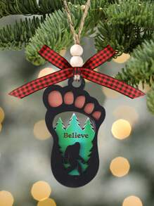 1 pièce, Ornement de Noël Bigfoot, Ornement de montagne Bigfoot, Cadeaux Bigfoot, Ornement en bois sculpté à 2 couches avec acrylique, Décoration de sapin de Noël suspendue, Décoration de maison de Noël, Décoration de fête, Cadeau avec ruban et cordon