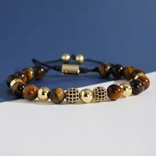 8mm Colorful Natural Stone Beaded Bracelet For Men Stress Relief Tiger Eye Bangle Adjustable
