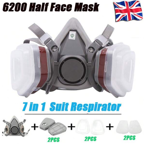 Half Face 6200 7 In1 Reusable Respirator Mask Filters Anti-Dust Gas Mask Ideal For Spray Painting, Sanding, Pesticide Spraying, Building Work, Chemical