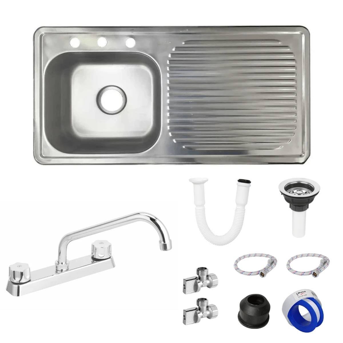 Kit Fregadero/tarja Acero Inoxidable 80 X 50 Cm Escurridor Derecho - Plateado - Ver 1