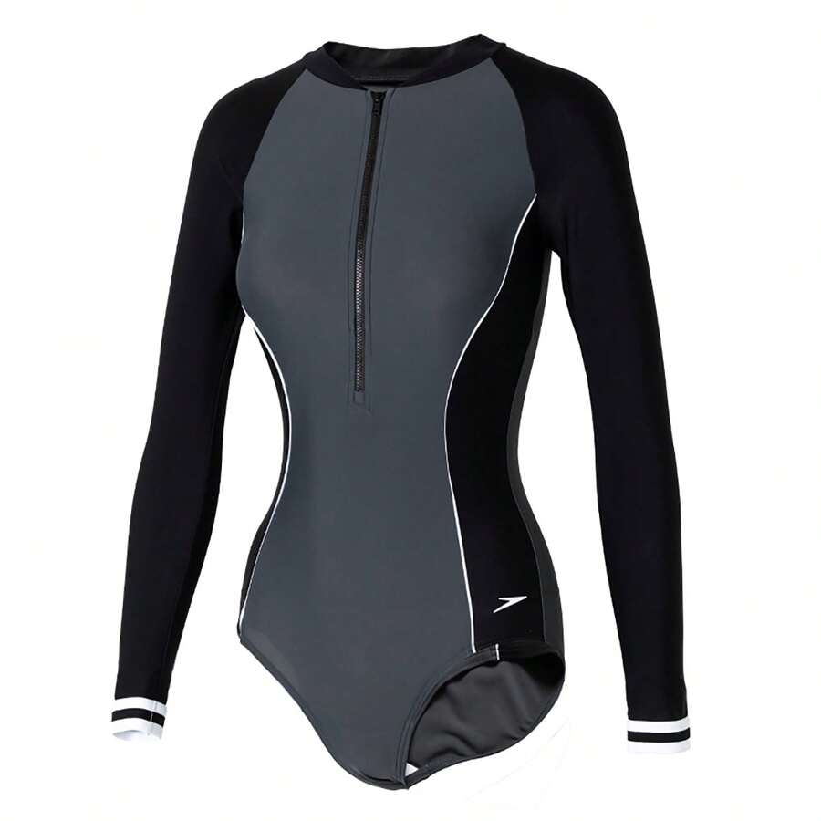 Speedo Women's Swimsuit, One-Piece Swimsuit, Slim Fit, Fitness Pool Swimwear - Black/Carbon Black - View 1