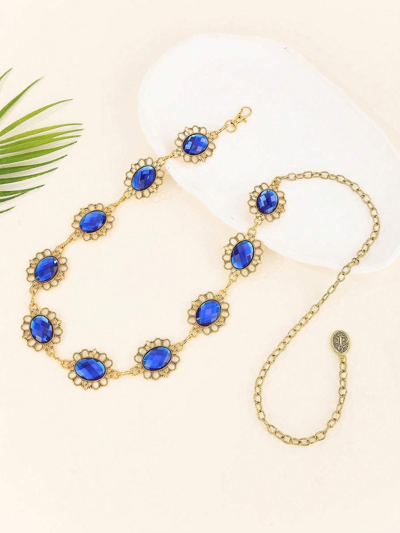 1PC Christmas Western Chain Belt Body Chain Sapphire Pendant European