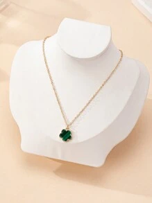 1 件时尚欧美风格奢华五叶草吊坠项链，适合女性日常佩戴