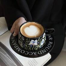 1 套复古油画铃兰咖啡杯和碟子 - 手绘拿铁杯套装 - 原创陶瓷饮具 - 送给咖啡爱好者的独特礼物 - 优雅而艺术的家居装饰 - 非常适合特殊场合和日常使用 - 彩色 - 查看 4