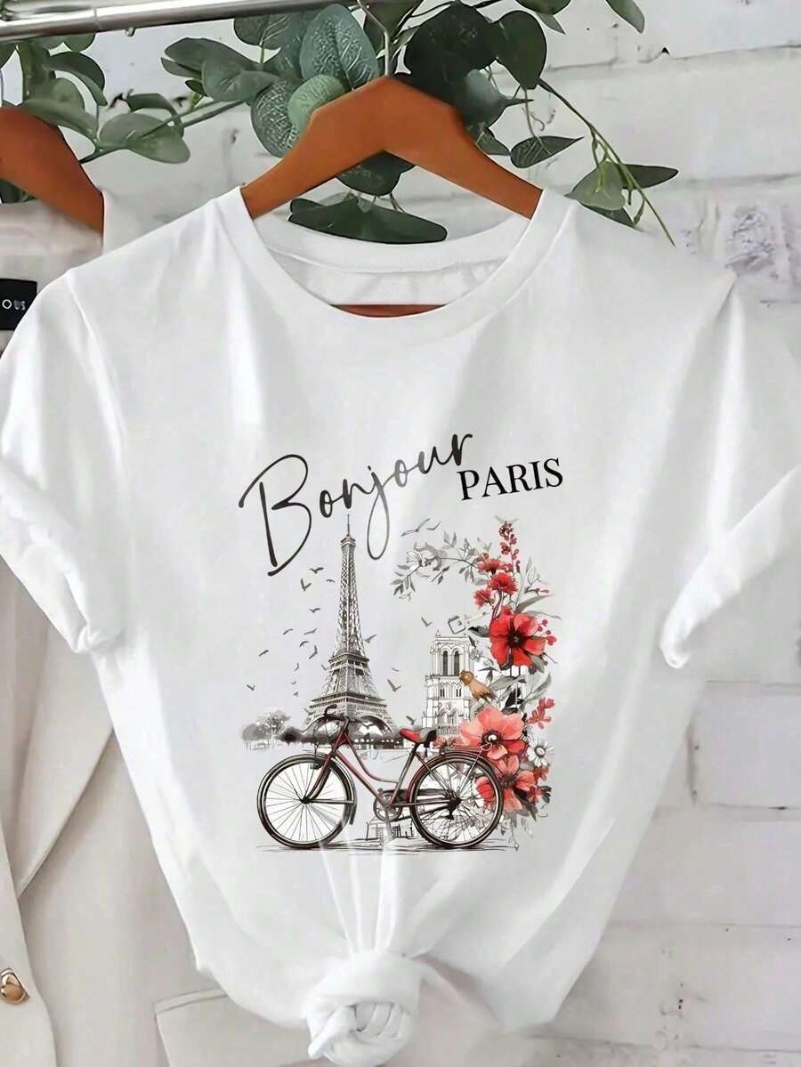 Unisex T-Shirt With Paris Print - 白色 - 查看 1