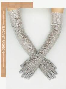 1 双亮片反光长款全指手套，适合女士化装派对和庆典 - 彩色 - 查看 7