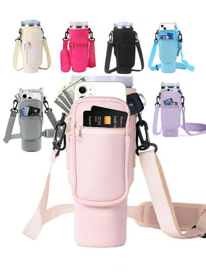 Funda para vaso térmico de 40 onzas, tapa de taza térmica, tapa de taza de material de buceo, funda protectora de manija de taza para automóvil, correa diagonal ajustable, adecuada para uso al aire libre, ejercicio, uso diario.