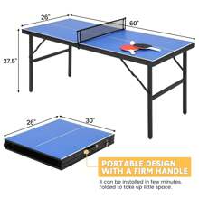 Portable Ping Pong Table,Indoor/Outdoor Ping Pong Table For Adults/Teens,Foldable Tennis Table With Net For Indoor Outdoor,Table Tennis Table With 2 Table Tennis Paddles And 3 Balls,60 X 26 X 27.5 Inch - Blue - View 2