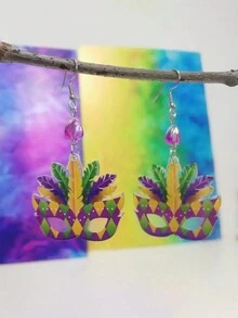 1 件亚克力狂欢节面具形闪亮夸张节日耳环、派对珠宝 - 彩色 - 查看 3